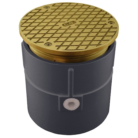 Jones Stephens 4in. PVC Over Pipe Fit Base Cleanout with 4in. Metal Spud and 5in. Polished Brass Cover C60092
